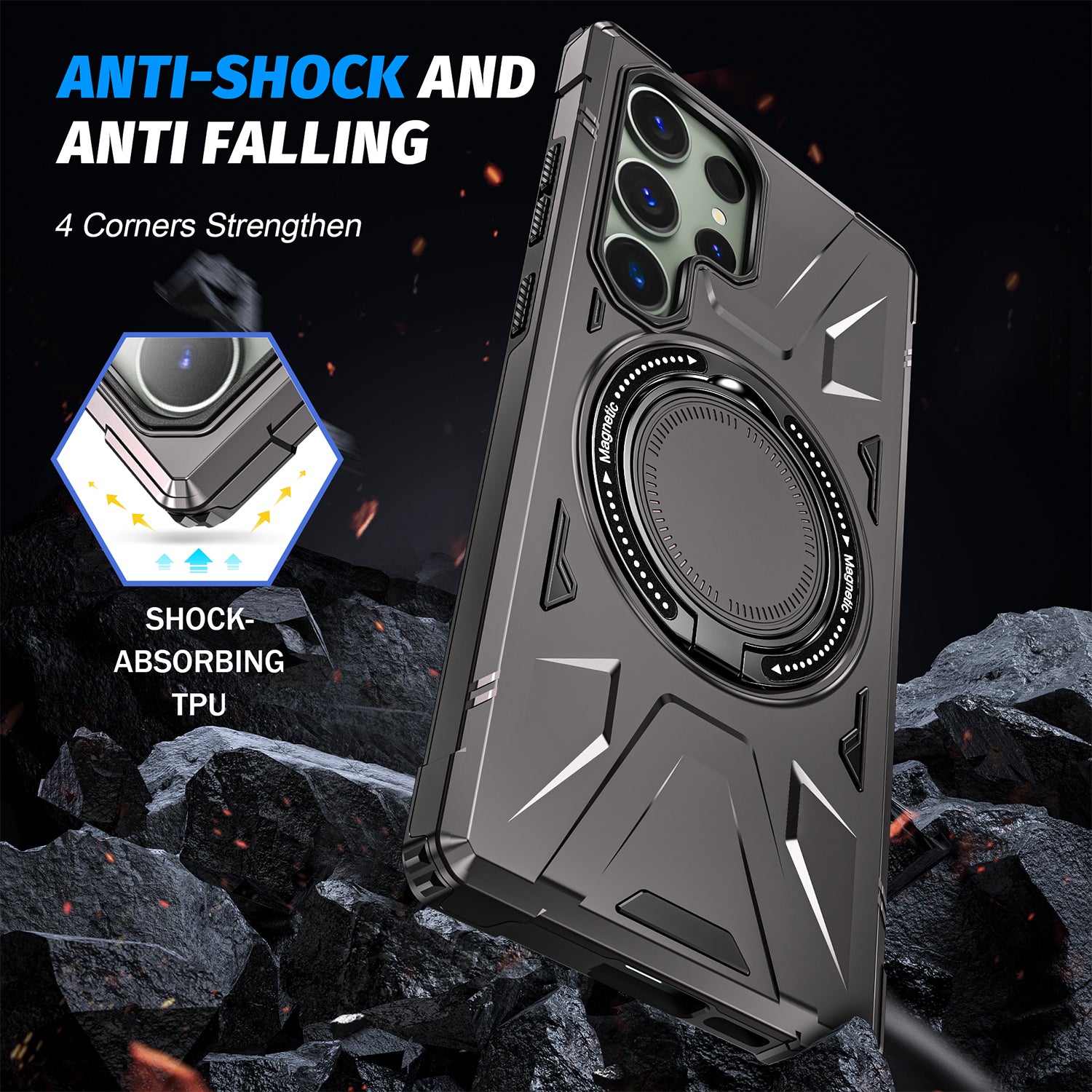 Samsung Galaxy S24 Ultra Magnetic with 360 Degree Rotating Ring Stand, Heavy Duty Phone Case