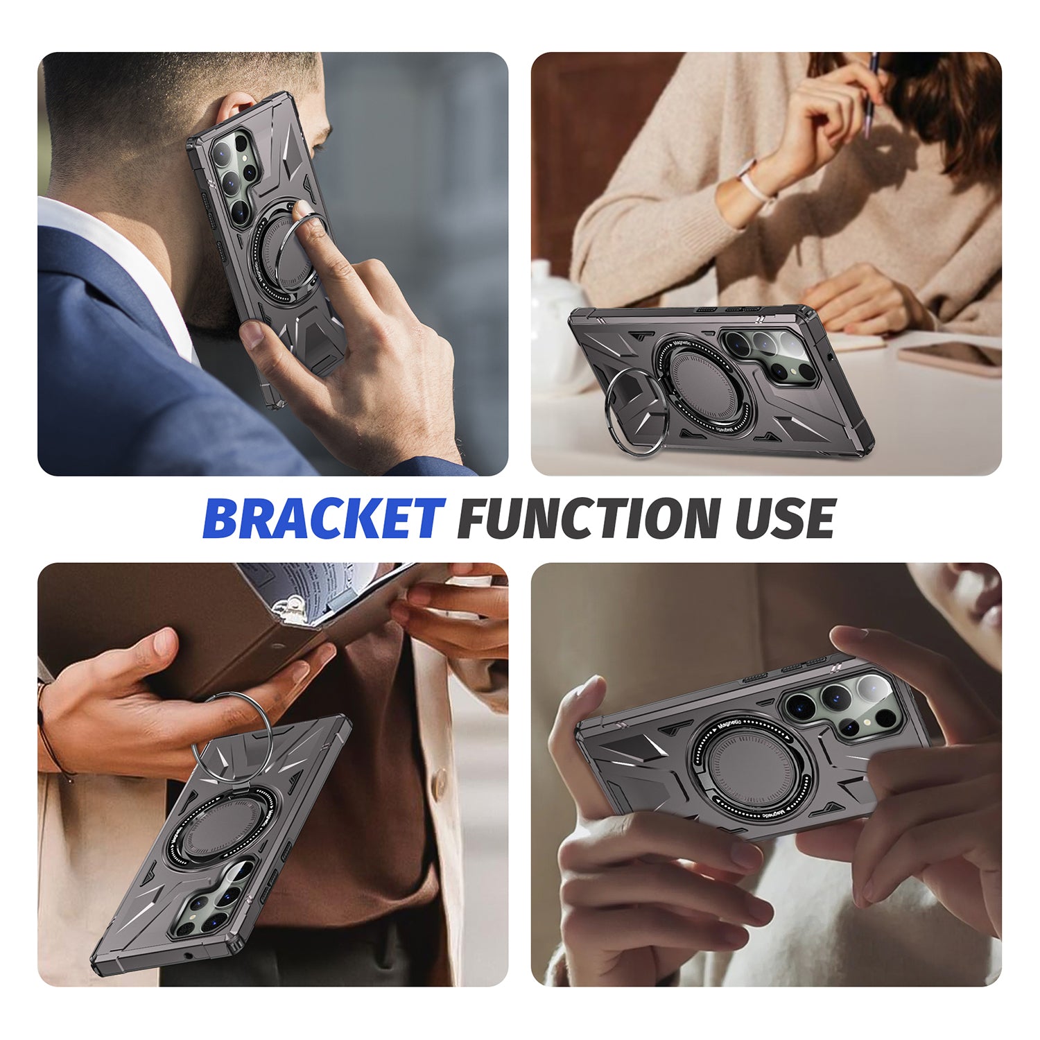 Samsung Galaxy S24 Ultra Magnetic with 360 Degree Rotating Ring Stand, Heavy Duty Phone Case