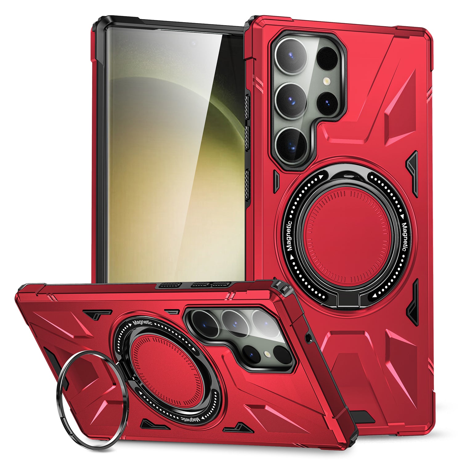 Samsung Galaxy S24 Ultra Magnetic with 360 Degree Rotating Ring Stand, Heavy Duty Phone Case