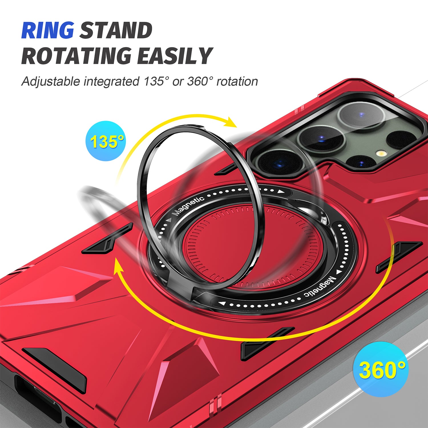 Samsung Galaxy S24 Ultra Magnetic with 360 Degree Rotating Ring Stand, Heavy Duty Phone Case