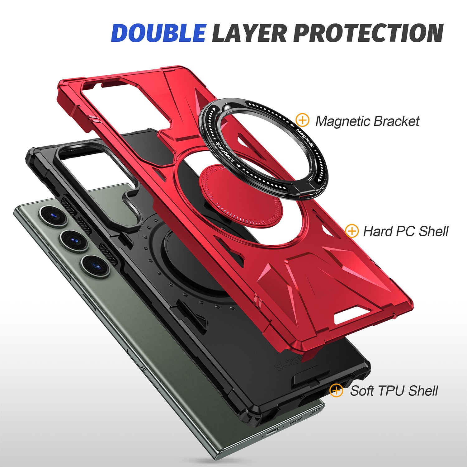 Samsung Galaxy S24 Ultra Magnetic with 360 Degree Rotating Ring Stand, Heavy Duty Phone Case