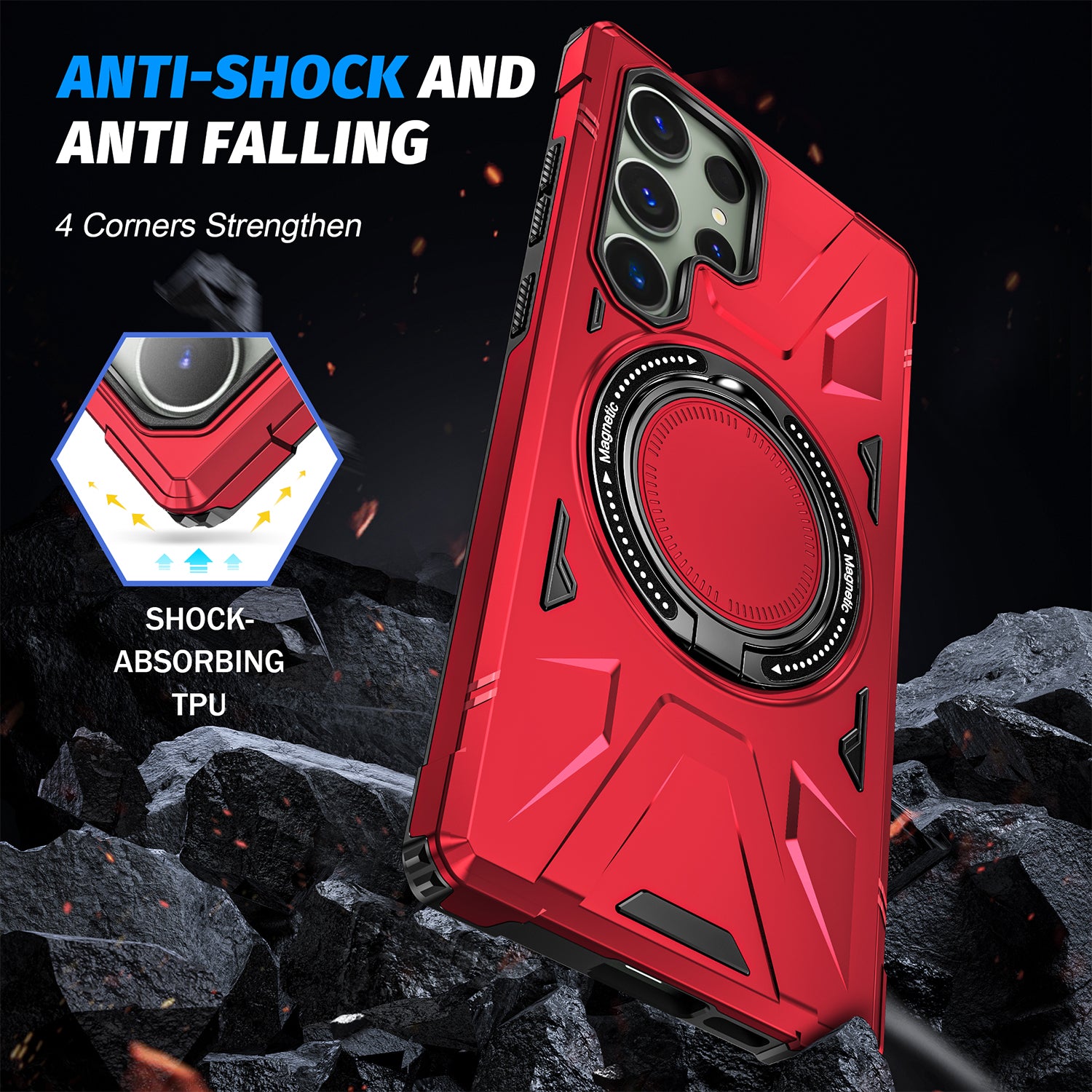 Samsung Galaxy S24 Ultra Magnetic with 360 Degree Rotating Ring Stand, Heavy Duty Phone Case