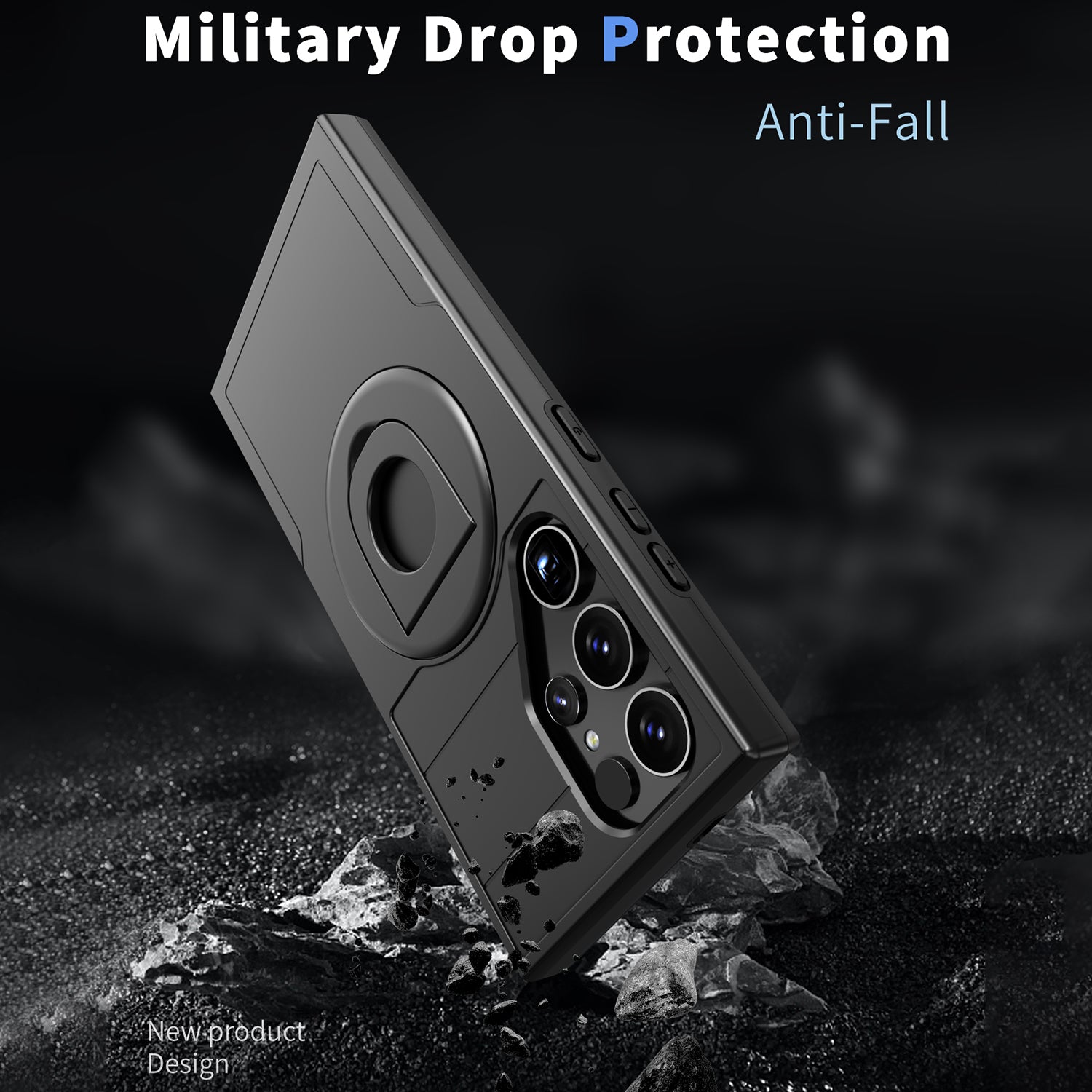 Samsung Galaxy S24 Ultra Magnetic Scratch-Proof PC+TPU Phone Cover with Rotary Kickstand Case