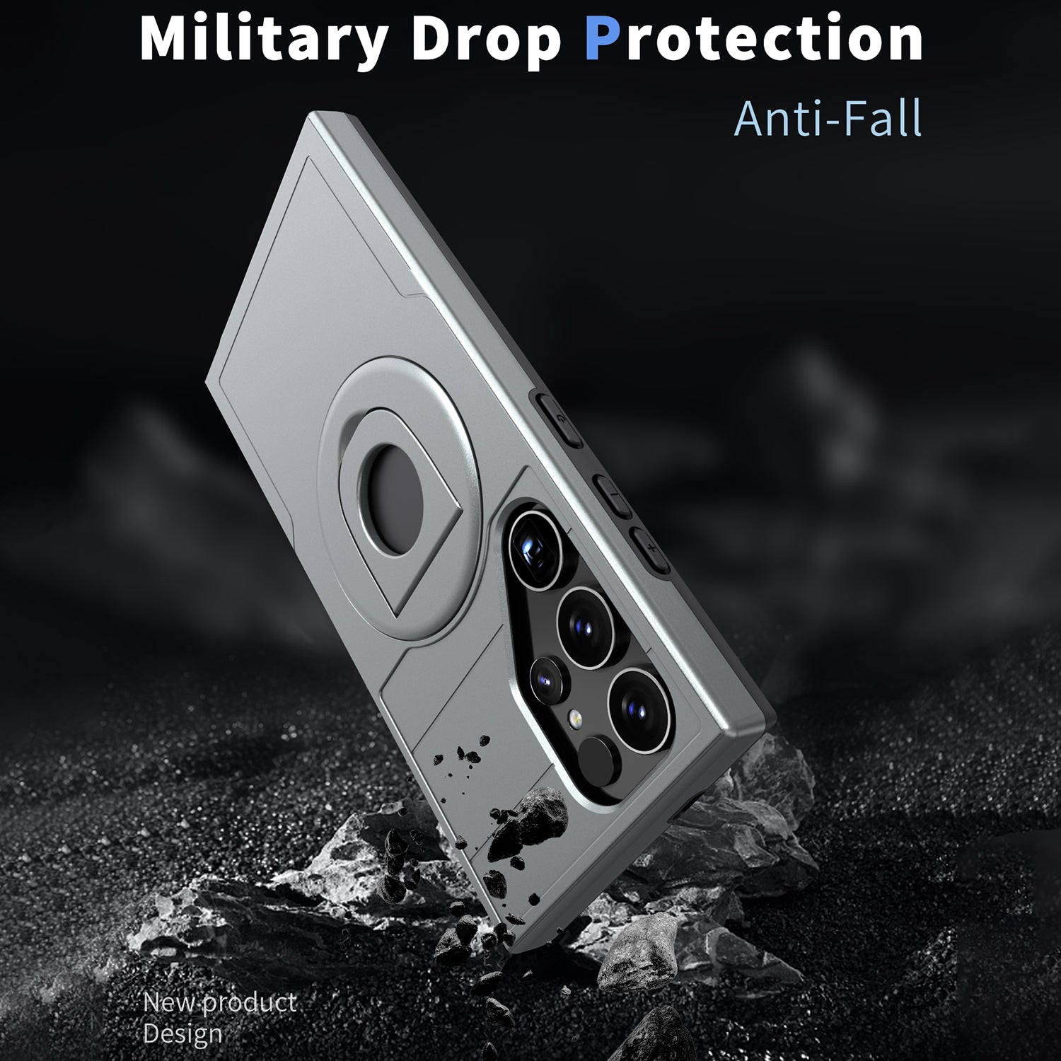 Samsung Galaxy S24 Ultra Magnetic Scratch-Proof PC+TPU Phone Cover with Rotary Kickstand Case