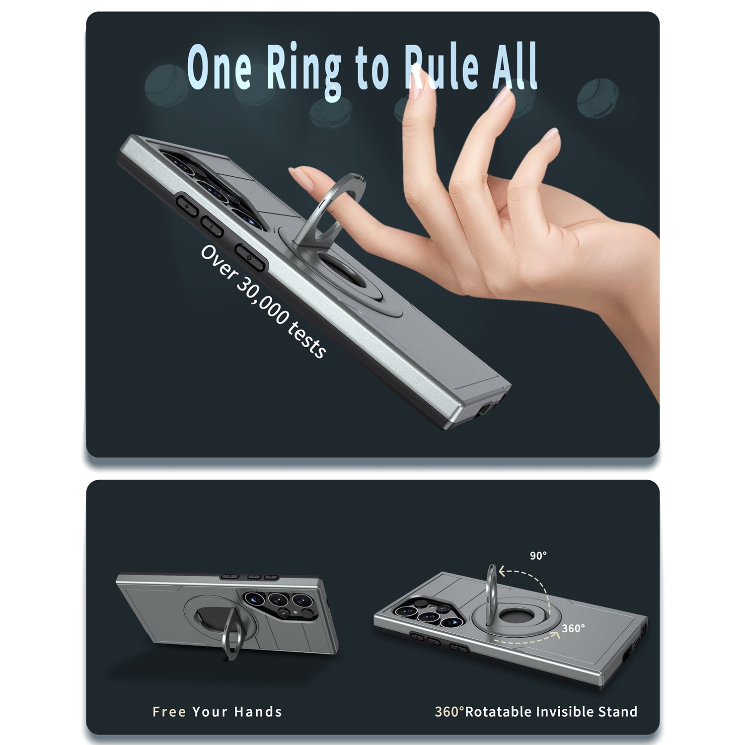 Samsung Galaxy S24 Ultra Magnetic Scratch-Proof PC+TPU Phone Cover with Rotary Kickstand Case