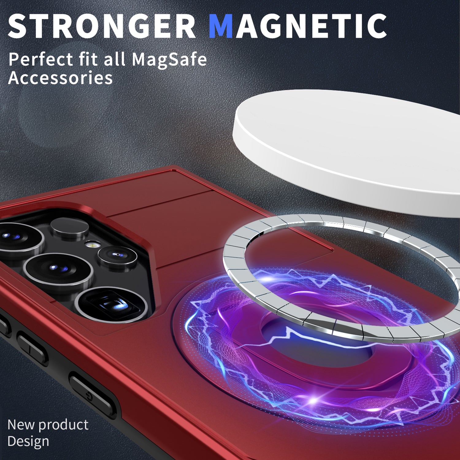 Samsung Galaxy S24 Ultra Magnetic Scratch-Proof PC+TPU Phone Cover with Rotary Kickstand Case