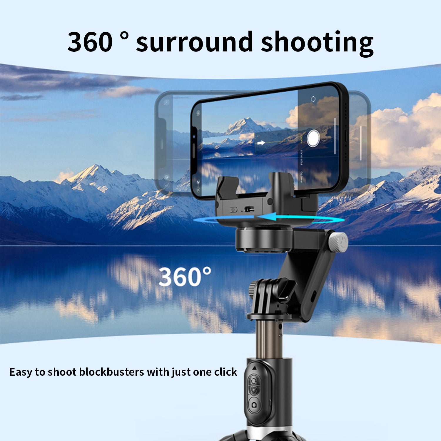 Tripod Bluetooth 360 degree rotation selfie timer with removable wireless remote control and fill light function-Black