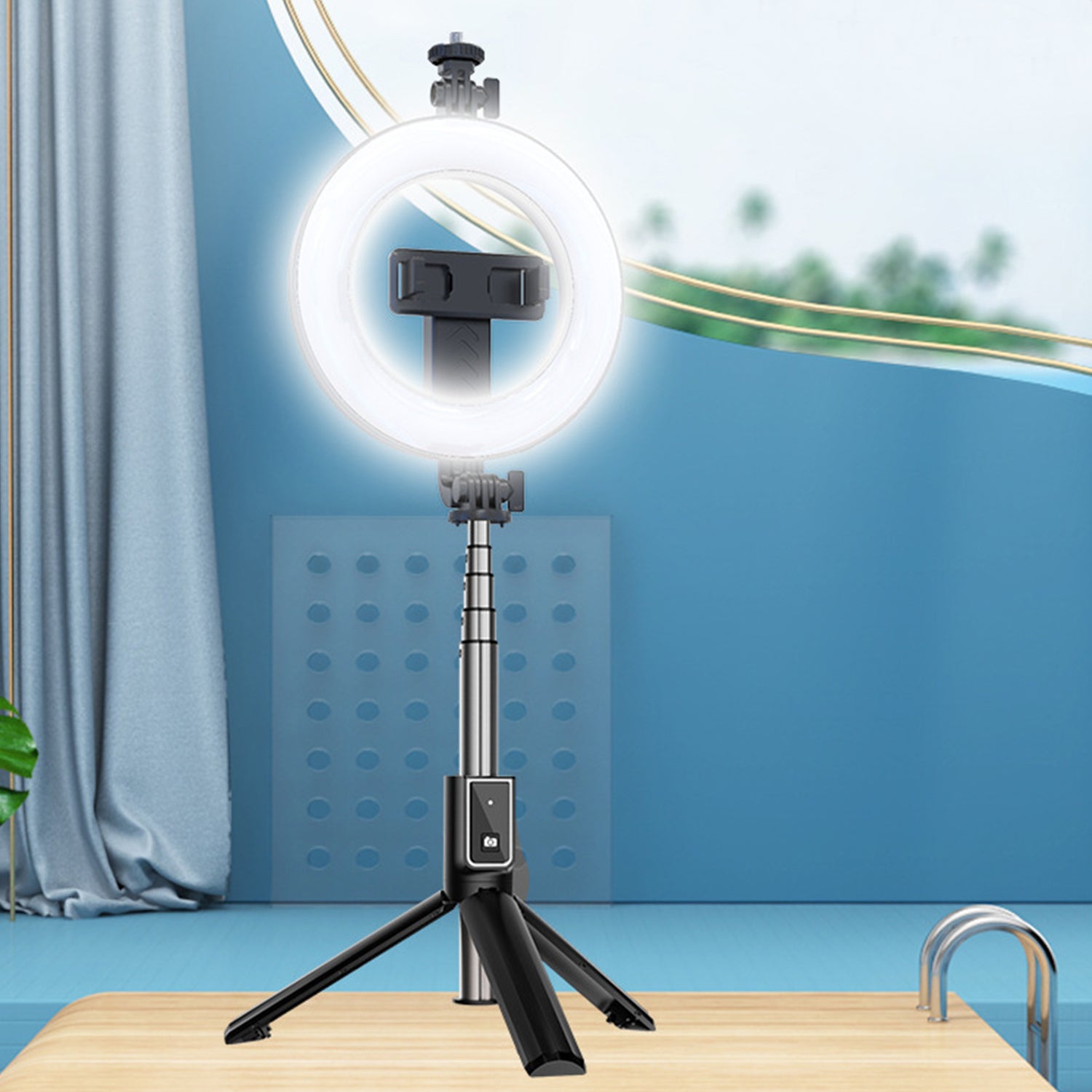 Tripod Bluetooth 360 Degree Rotation Self Timer with Remote Control and Fill-in Light for ios&Android - White