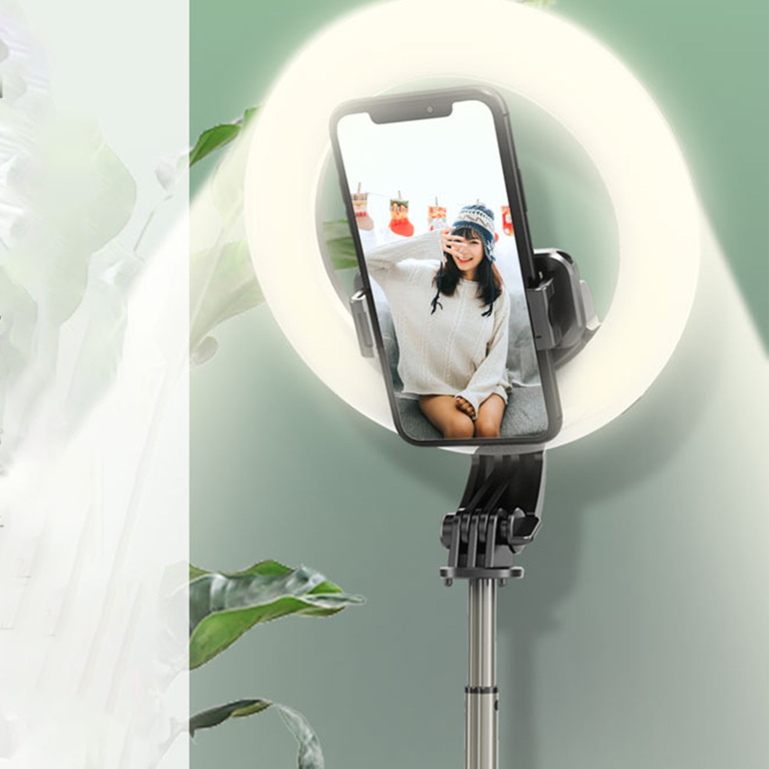 Tripod Bluetooth 360 Degree Rotation Self Timer with Remote Control and Fill-in Light for ios&Android - White