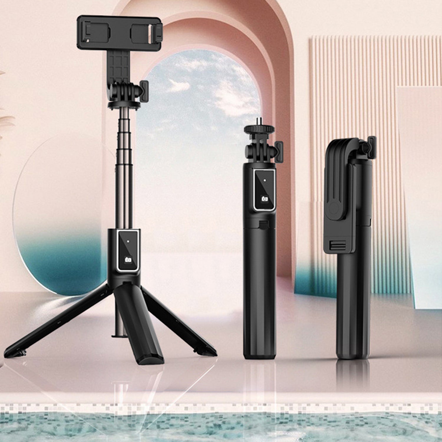 Tripod Bluetooth 360 Degree Rotation Self Timer with Remote Control for ios&Android - Black