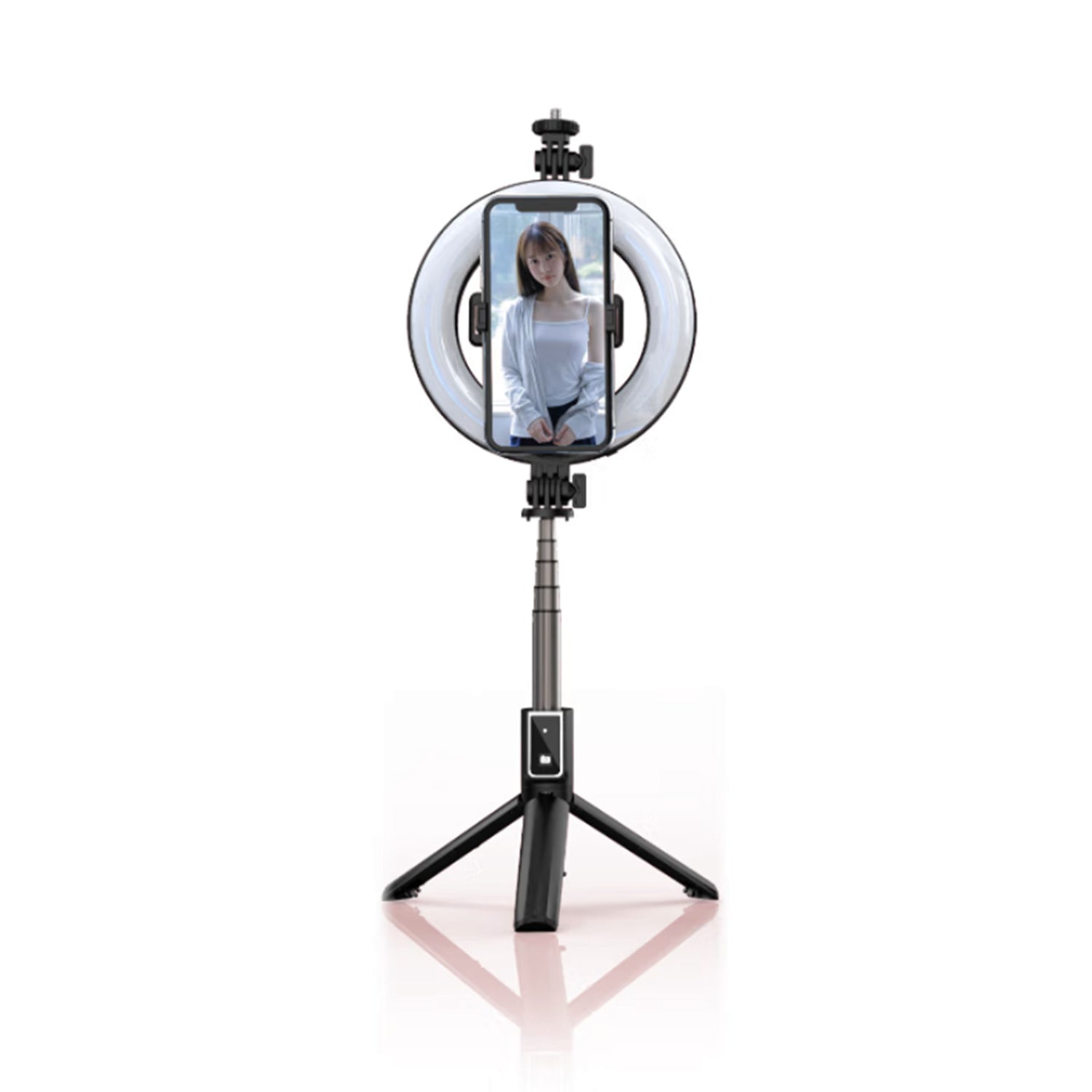 Tripod Bluetooth 360 Degree Rotation Self Timer with Remote Control and Fill-in Light for ios&Android - White
