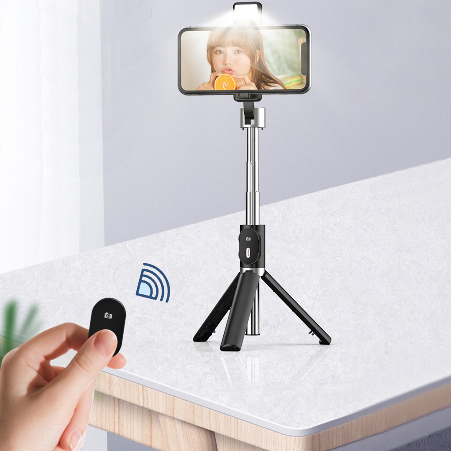Tripod Bluetooth 360 Degree Rotation Self Timer with Remote Control and Fill-in Light for ios&Android