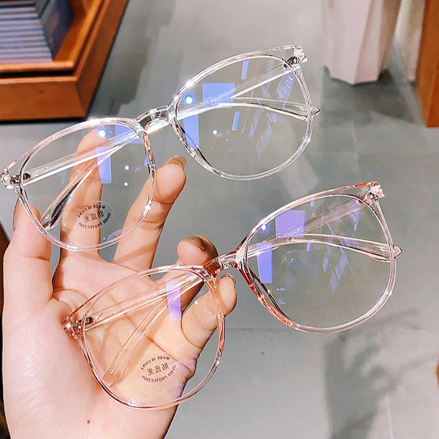 Vintage glasses with Circular large frame  to prevent blue light Sunglasses(19203#*Gu)