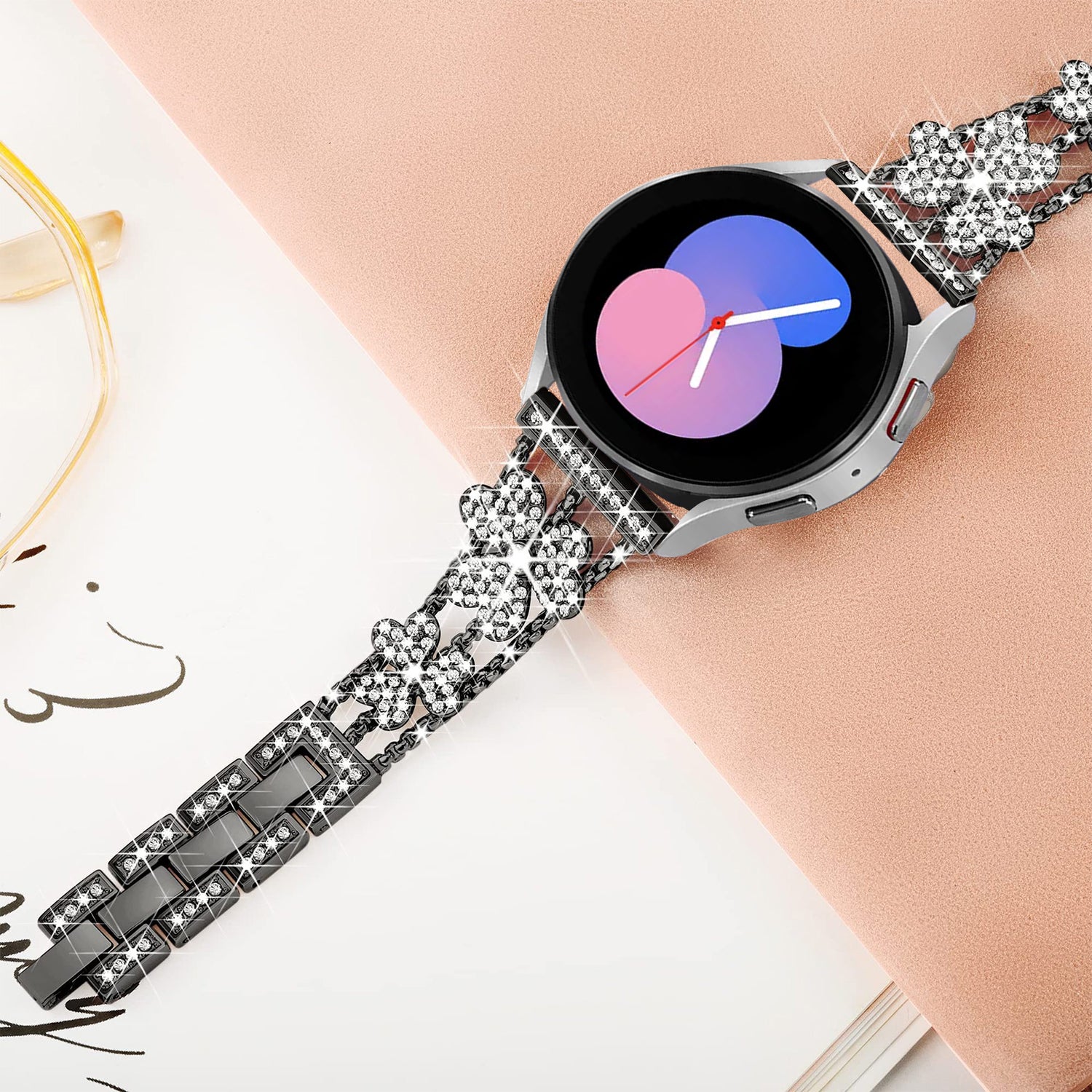 22mm Samsung Galaxy Clover Set diamonds Metal Strap