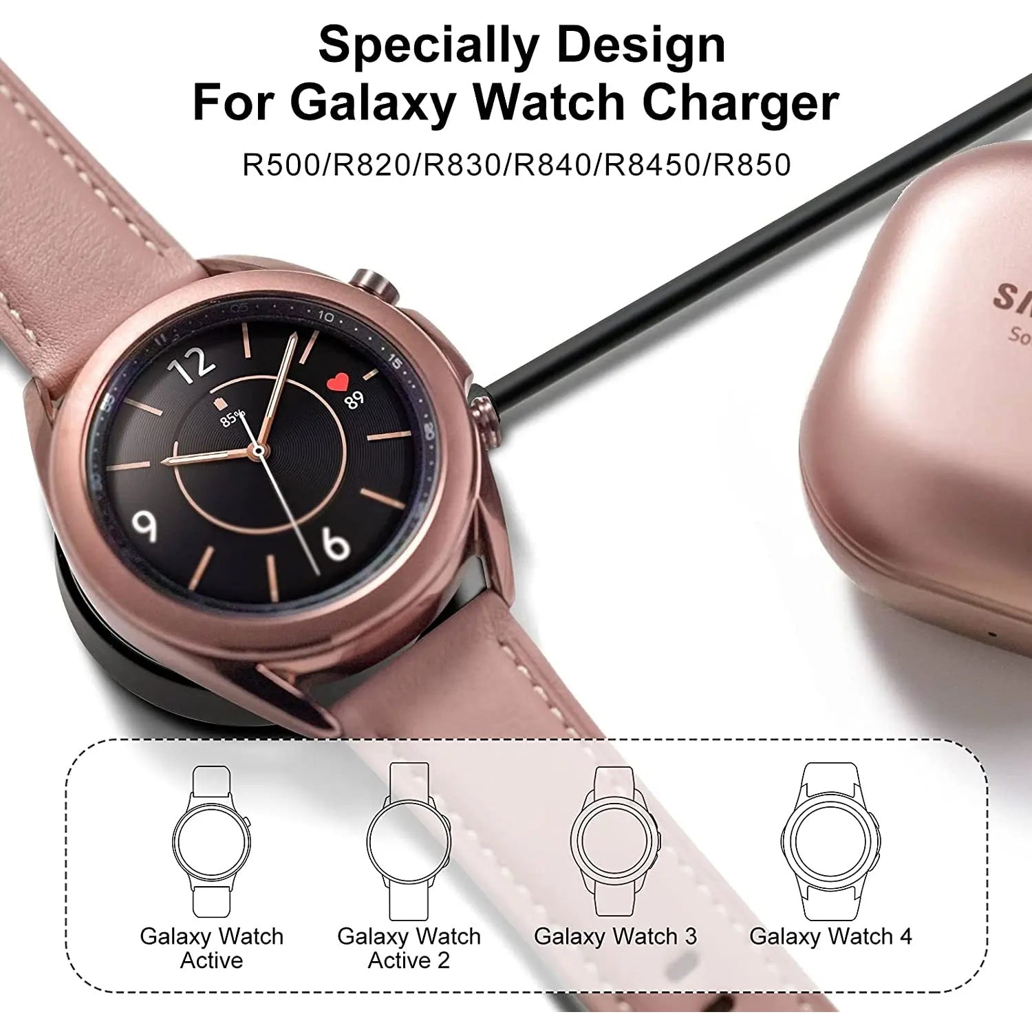Samsung Galaxy Watch 3/4/watch 5 Pro Watch Type-C Cable Magnetic Wireless Charging Cradle Dock Adapter-Black