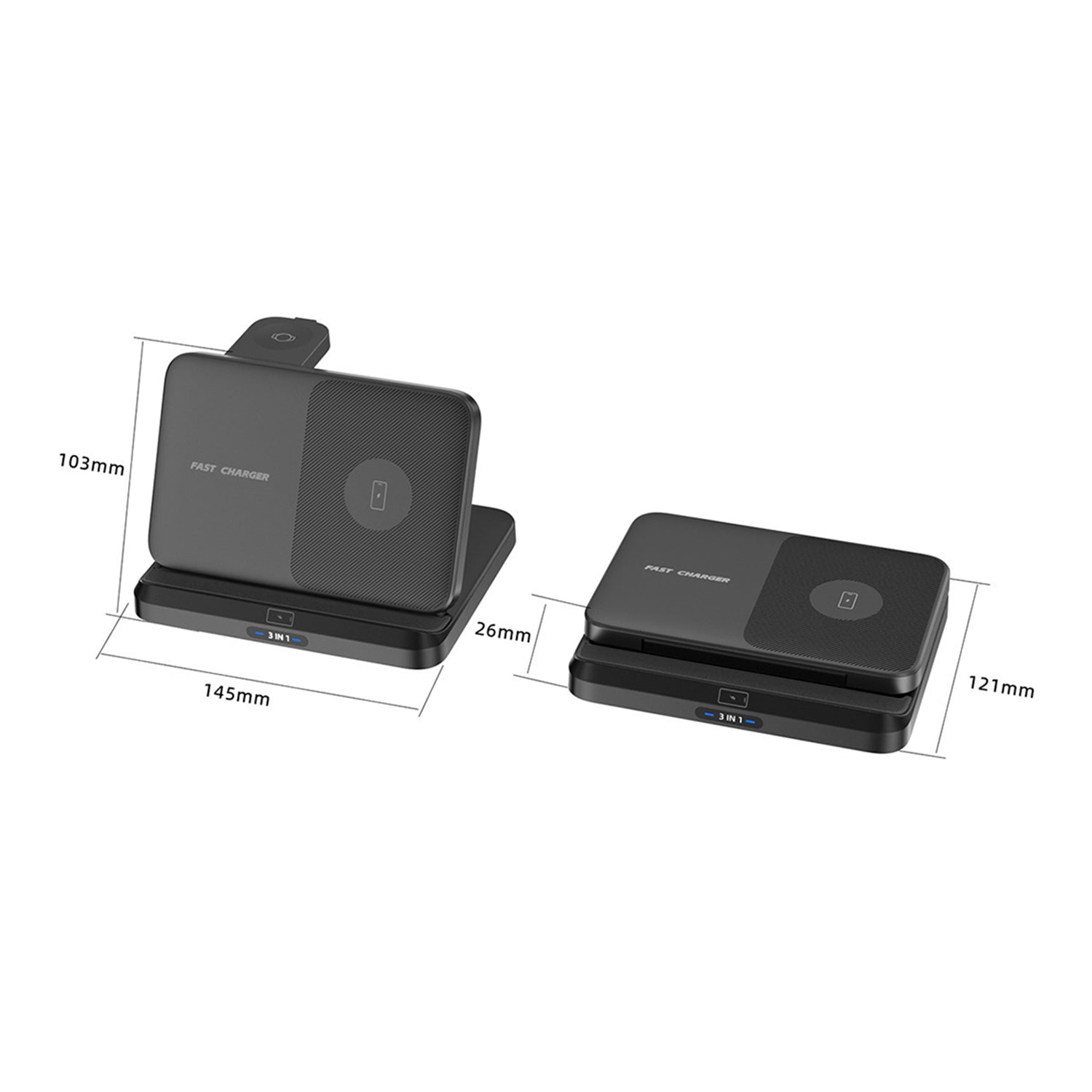 Foldable 3-in-1 wireless magnetic fast charger for Z Fold & Flip Samsung smart watch and Samsung tablet-Black