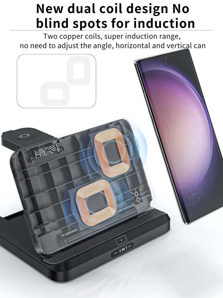 Foldable 3-in-1 wireless magnetic fast charger for Z Fold & Flip Samsung smart watch and Samsung tablet-Black
