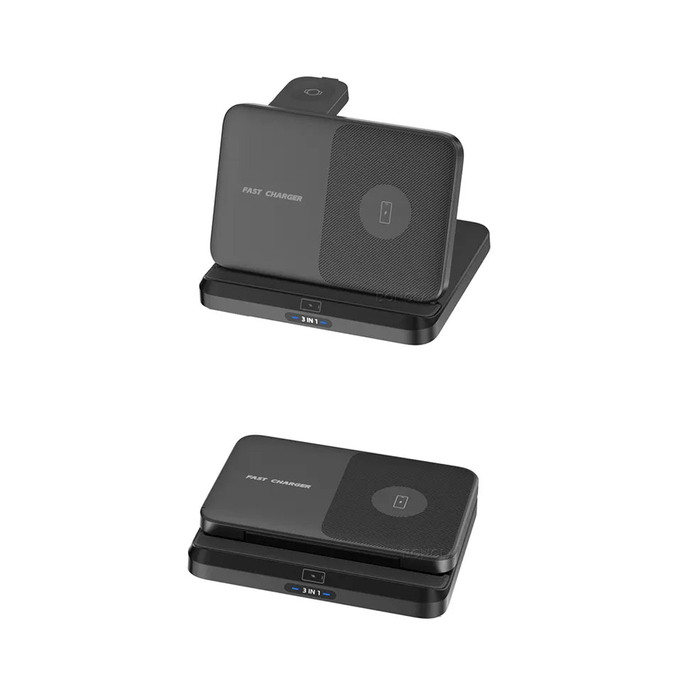 Foldable 3-in-1 wireless magnetic fast charger for Z Fold & Flip Samsung smart watch and Samsung tablet-Black