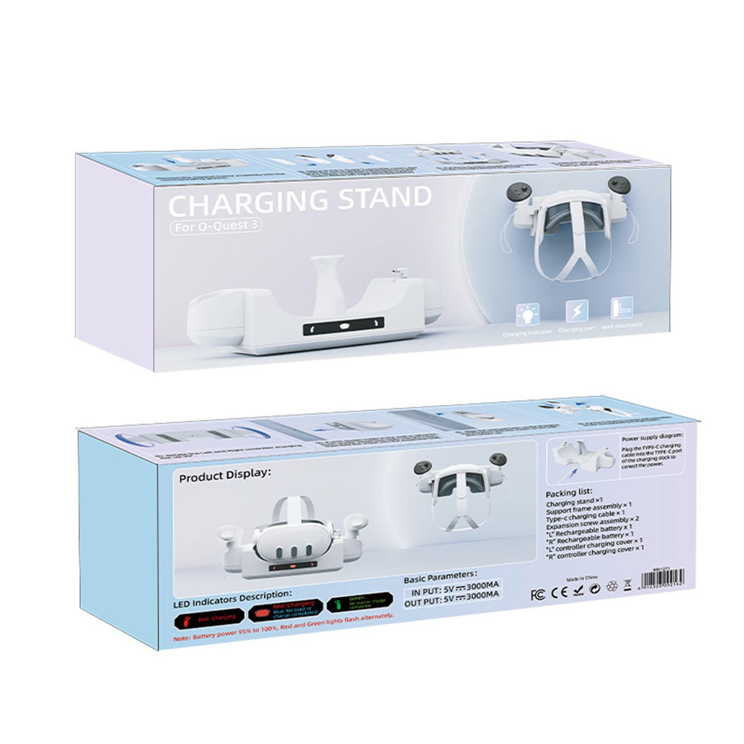Wall/desktop Charging Base Accessory for Meta Quest 3 VR Glasses and Controller-White