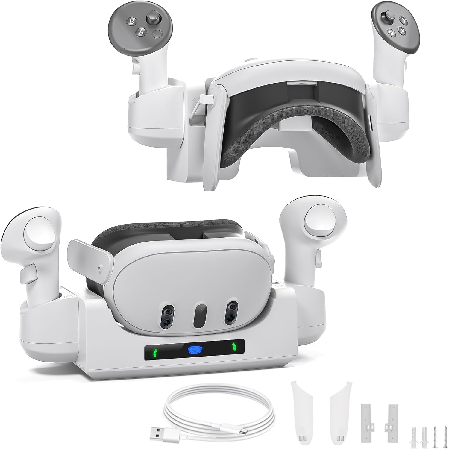 Wall/desktop Charging Base Accessory for Meta Quest 3 VR Glasses and Controller-White
