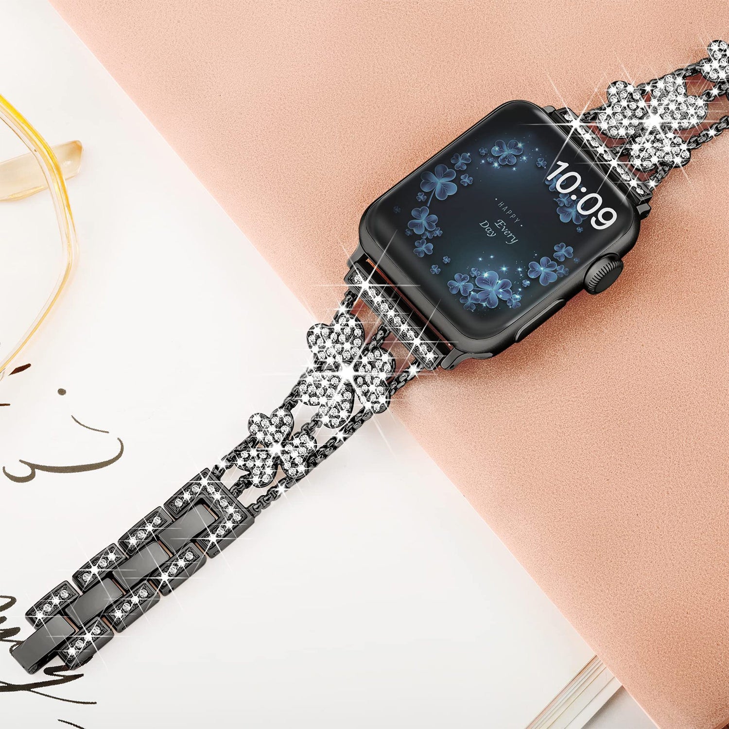 38/40/41mm Apple Watch Clover Set diamonds Metal Strap Series SE/7/6/5/4/3/2/1