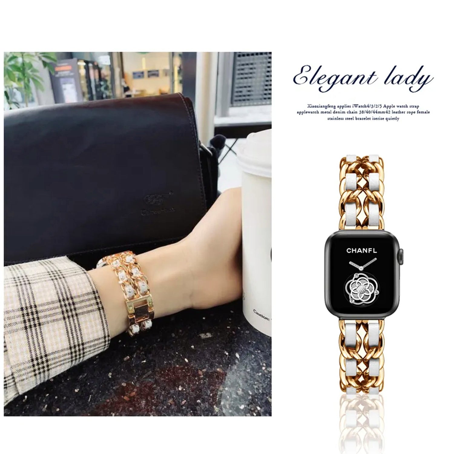 42/44/45mm Apple Watch  Stainless Steel Denim Chain Watch Strap Series 9/SE/7/6/5/4/3/2/1