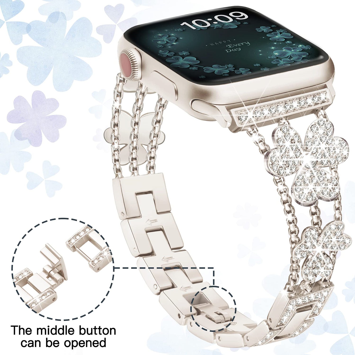 38/40/41mm Apple Watch Clover Set diamonds Metal Strap Series SE/7/6/5/4/3/2/1