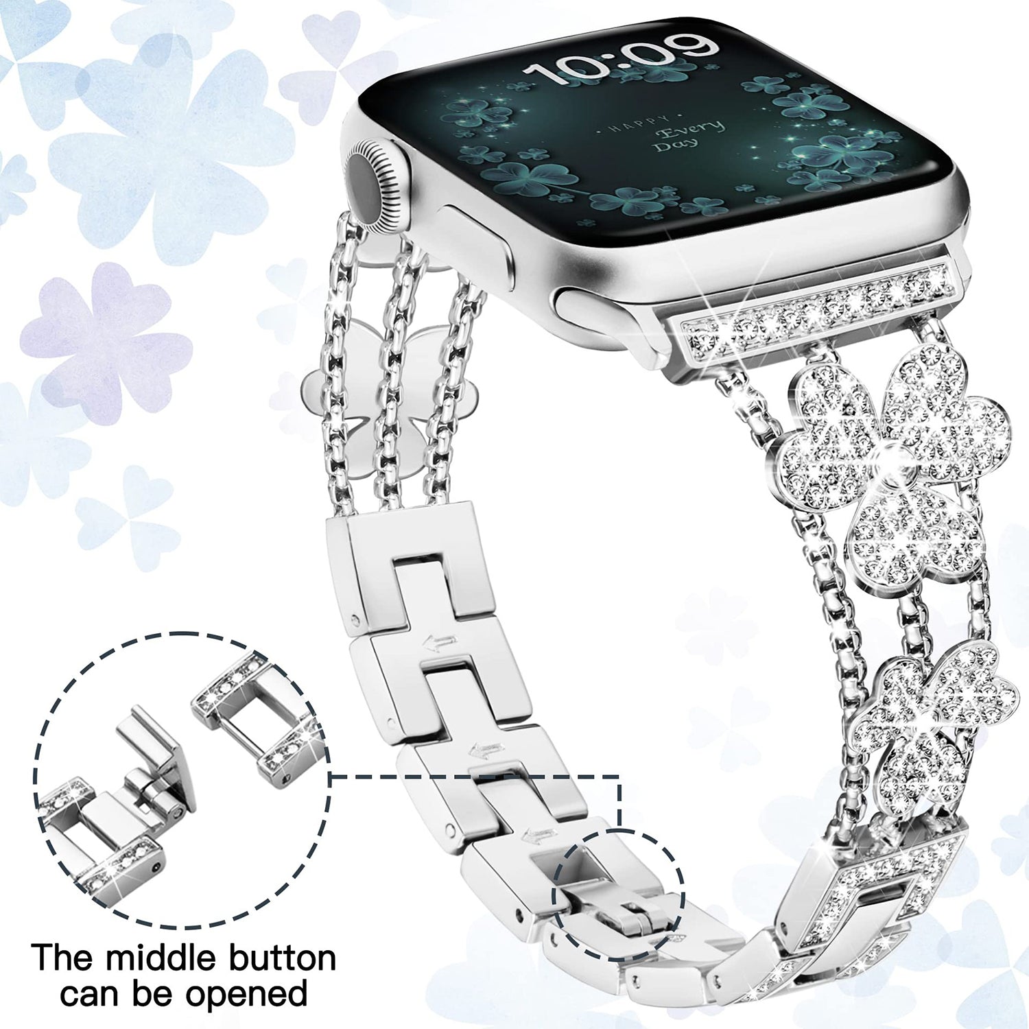 38/40/41mm Apple Watch Clover Set diamonds Metal Strap Series SE/7/6/5/4/3/2/1