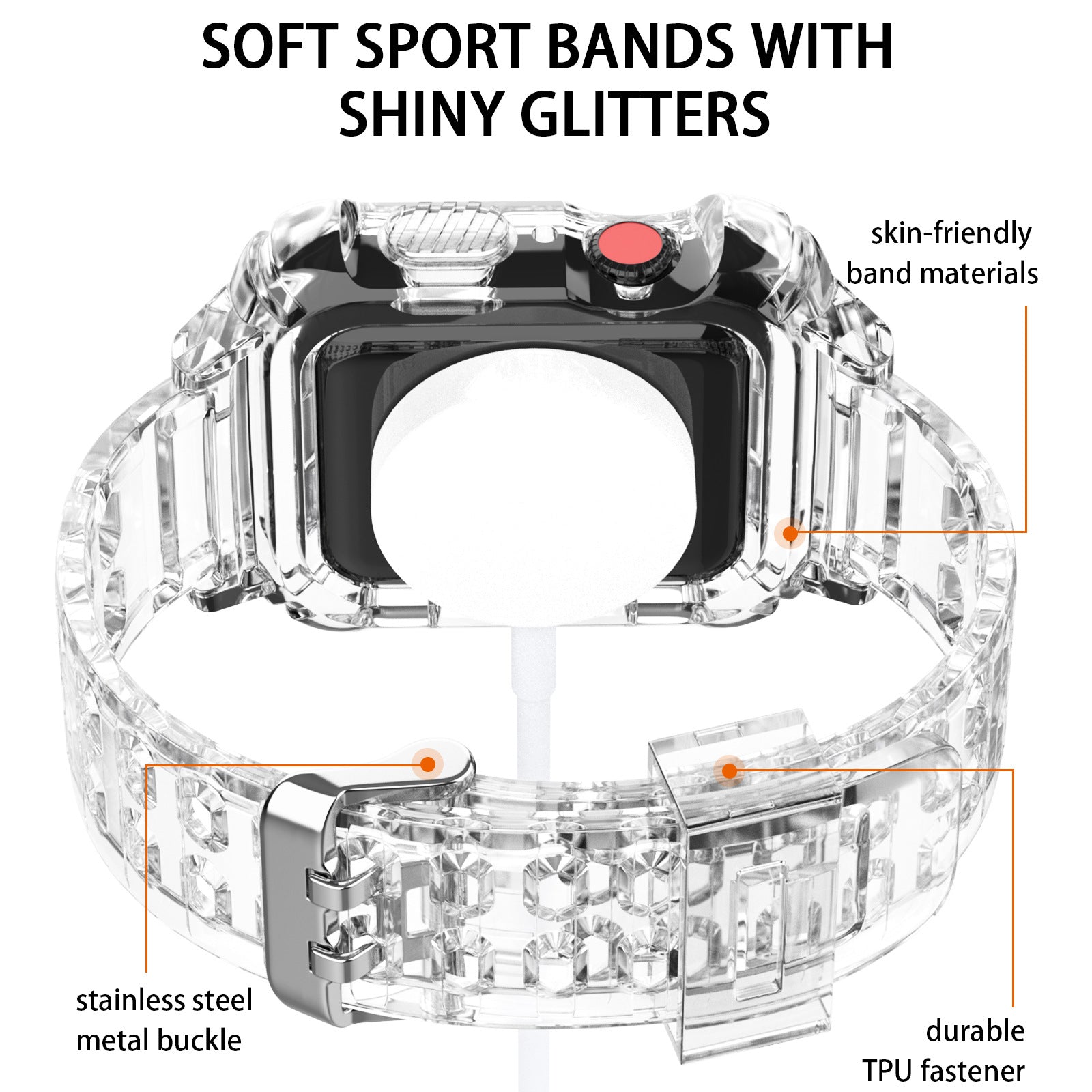 42/44/45mm Glacier transparent jelly strap,Esuitable for Apple Watch series SE/7/6/5/4/3/2/1