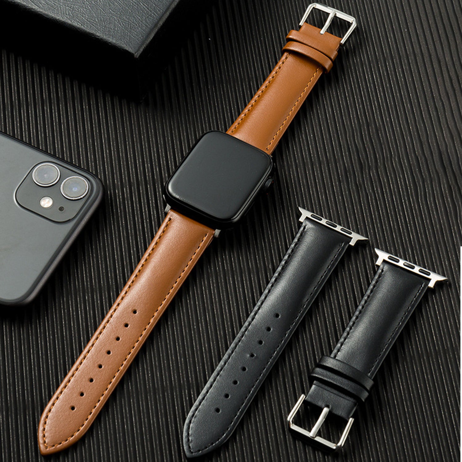 38/40/41mm Apple Watch Plain Leather Strap Series SE/7/6/5/4/3/2/1