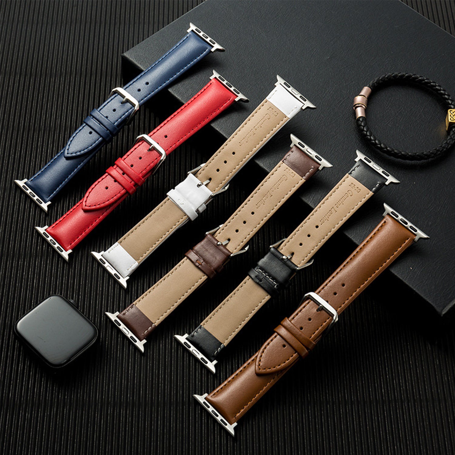38/40/41mm Apple Watch Plain Leather Strap Series SE/7/6/5/4/3/2/1