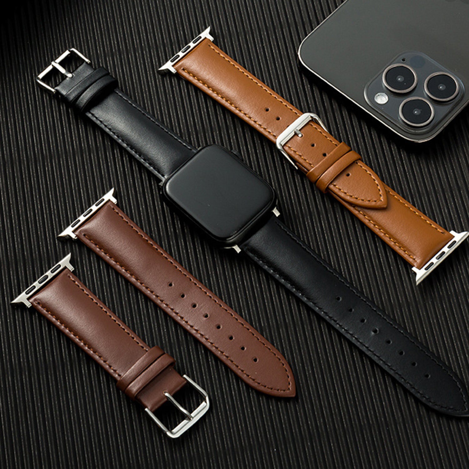 38/40/41mm Apple Watch Plain Leather Strap Series SE/7/6/5/4/3/2/1