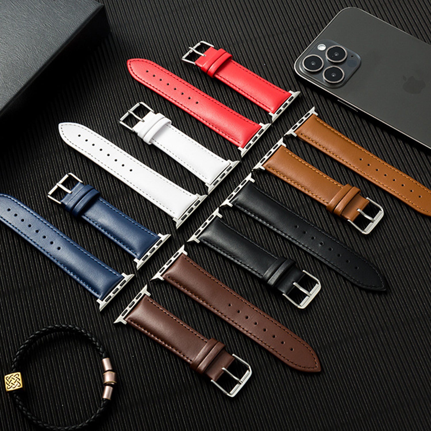 38/40/41mm Apple Watch Plain Leather Strap Series SE/7/6/5/4/3/2/1