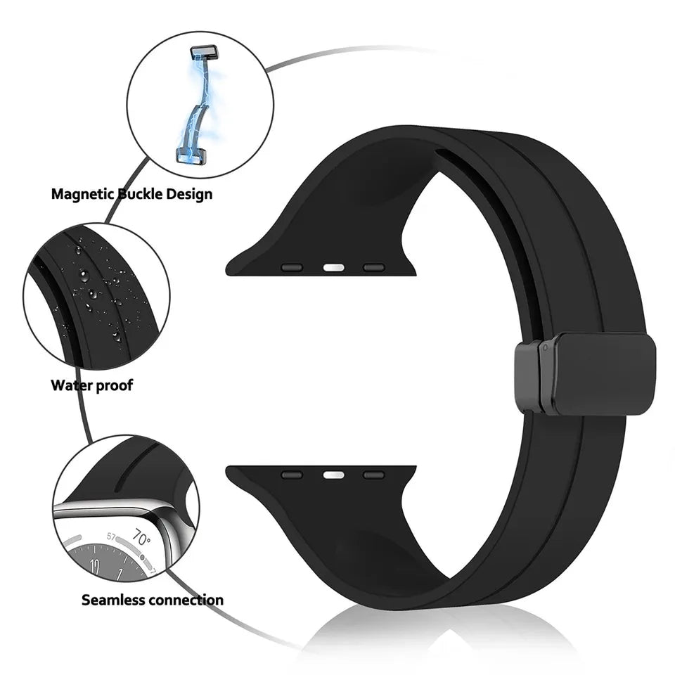 38/40/41mm Apple Watch Folding Magnetic Buckle Silicone Strap Series SE/7/6/5/4/3/2/1