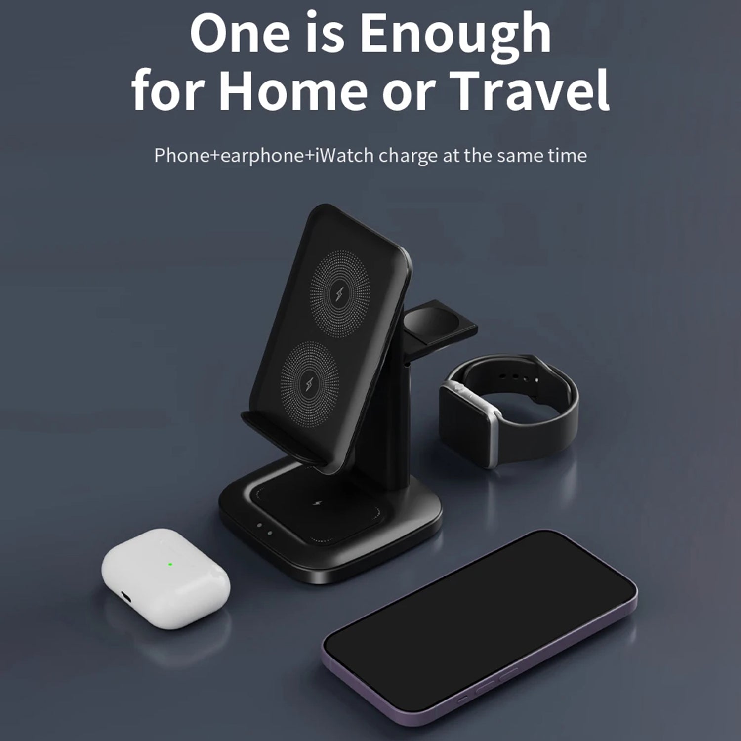 3in1 Charging Station for Smart Phone.Wireless Charging Station for Multiple Devices,Phone and Watch,Earphone Charger Dock with Stand-Black