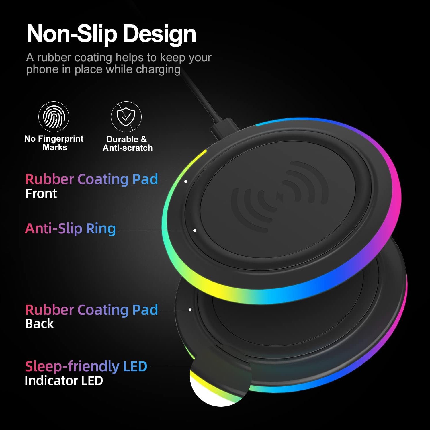 15W RGB Wireless Charger Compatible iPhone 15/15 Plus/15 Pro/15 Pro Max