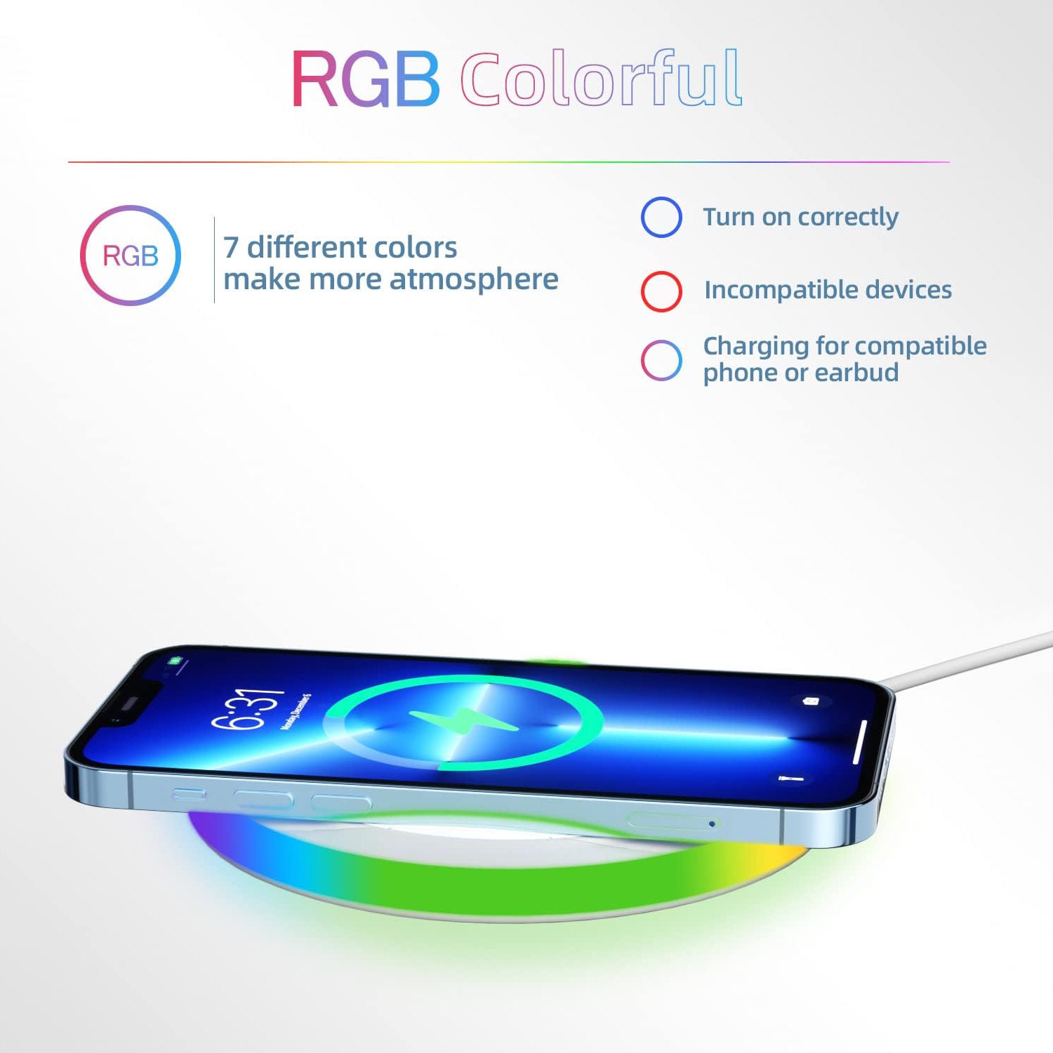 15W RGB Wireless Charger Compatible iPhone 15/15 Plus/15 Pro/15 Pro Max