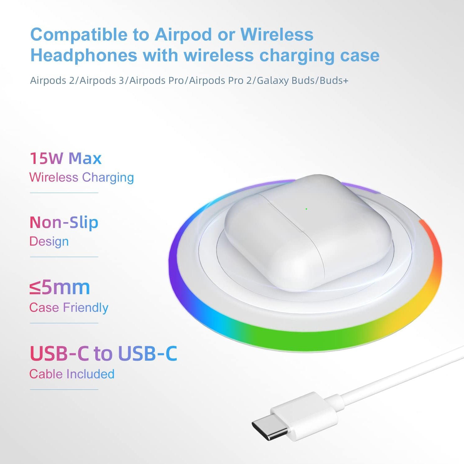 15W RGB Wireless Charger Compatible iPhone 15/15 Plus/15 Pro/15 Pro Max