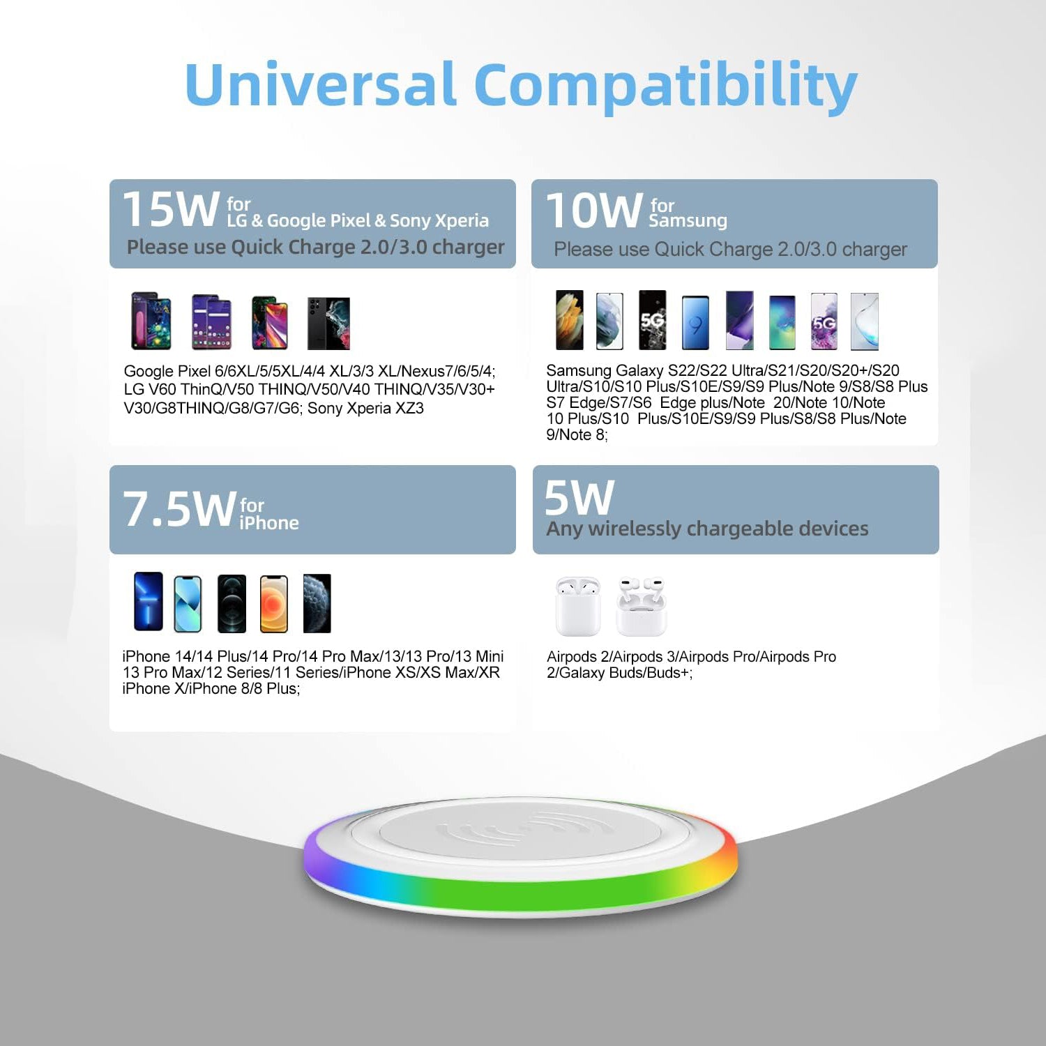 15W RGB Wireless Charger Compatible iPhone 15/15 Plus/15 Pro/15 Pro Max