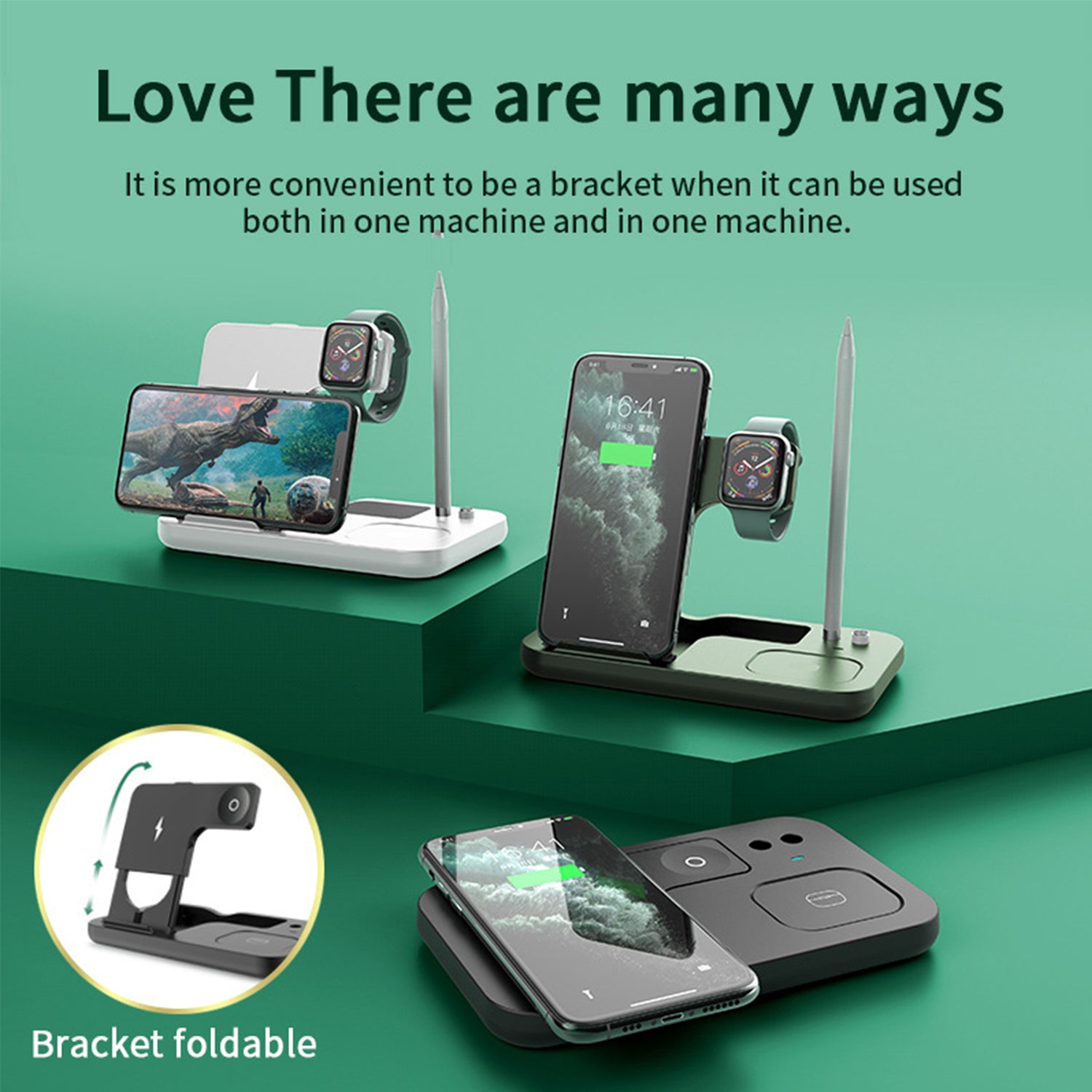 4 in 1 Wireless charger Dock Universal, Wireless Charger Stand Portable Charging Station Dock for Mobile Phone Watch Earphone, Foldable Design Wireless Charger