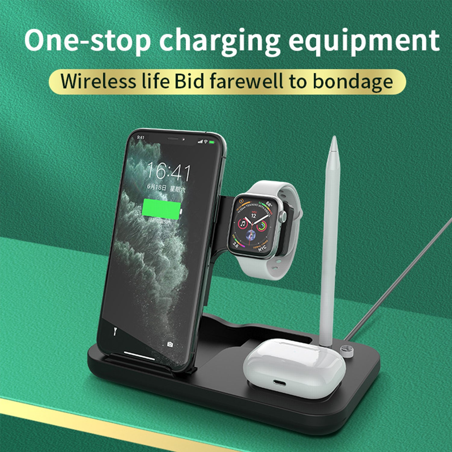 4 in 1 Wireless charger Dock Universal, Wireless Charger Stand Portable Charging Station Dock for Mobile Phone Watch Earphone, Foldable Design Wireless Charger