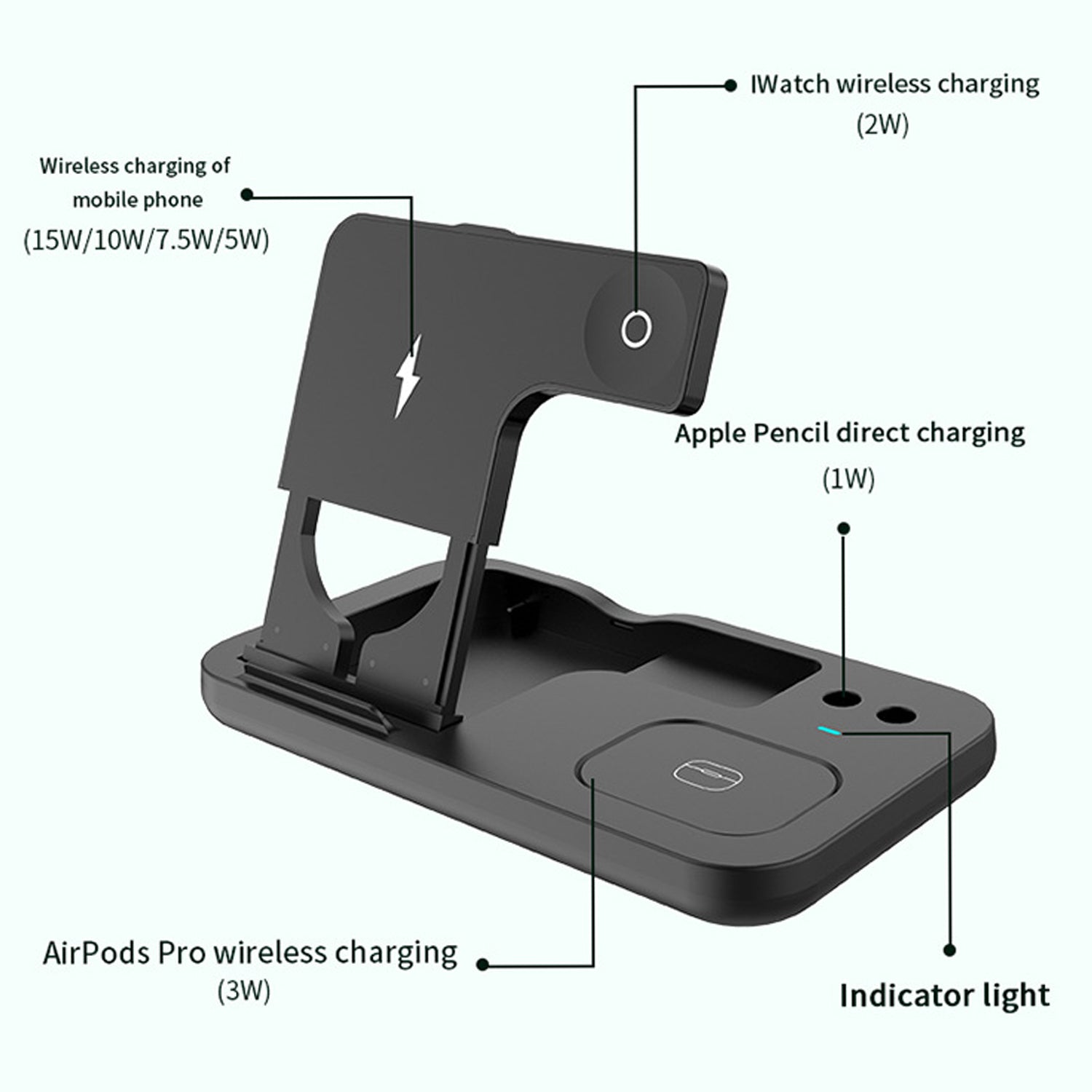 4 in 1 Wireless charger Dock Universal, Wireless Charger Stand Portable Charging Station Dock for Mobile Phone Watch Earphone, Foldable Design Wireless Charger