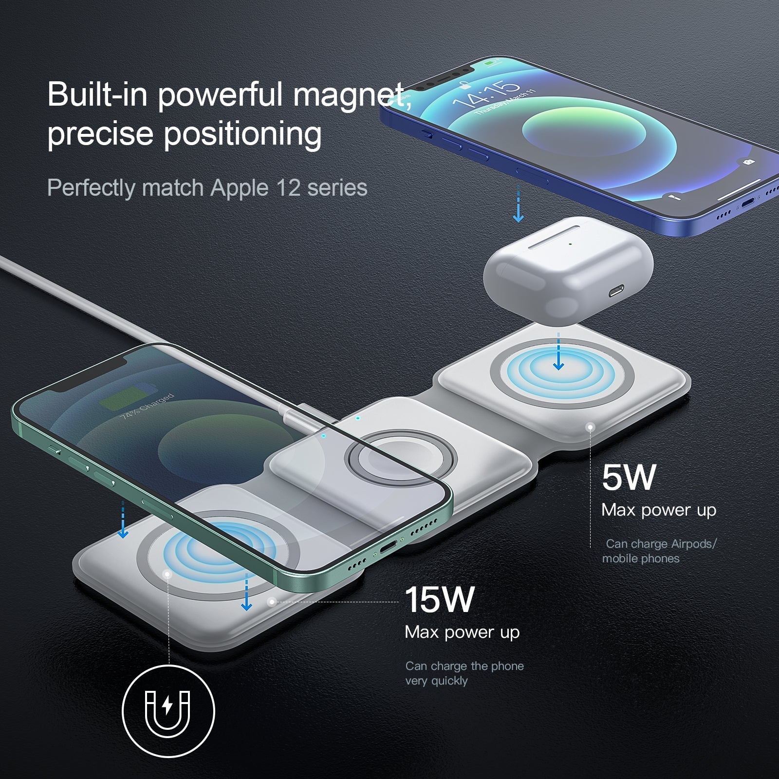 3 in 1 Wireless MagSafe Collapsible Charger