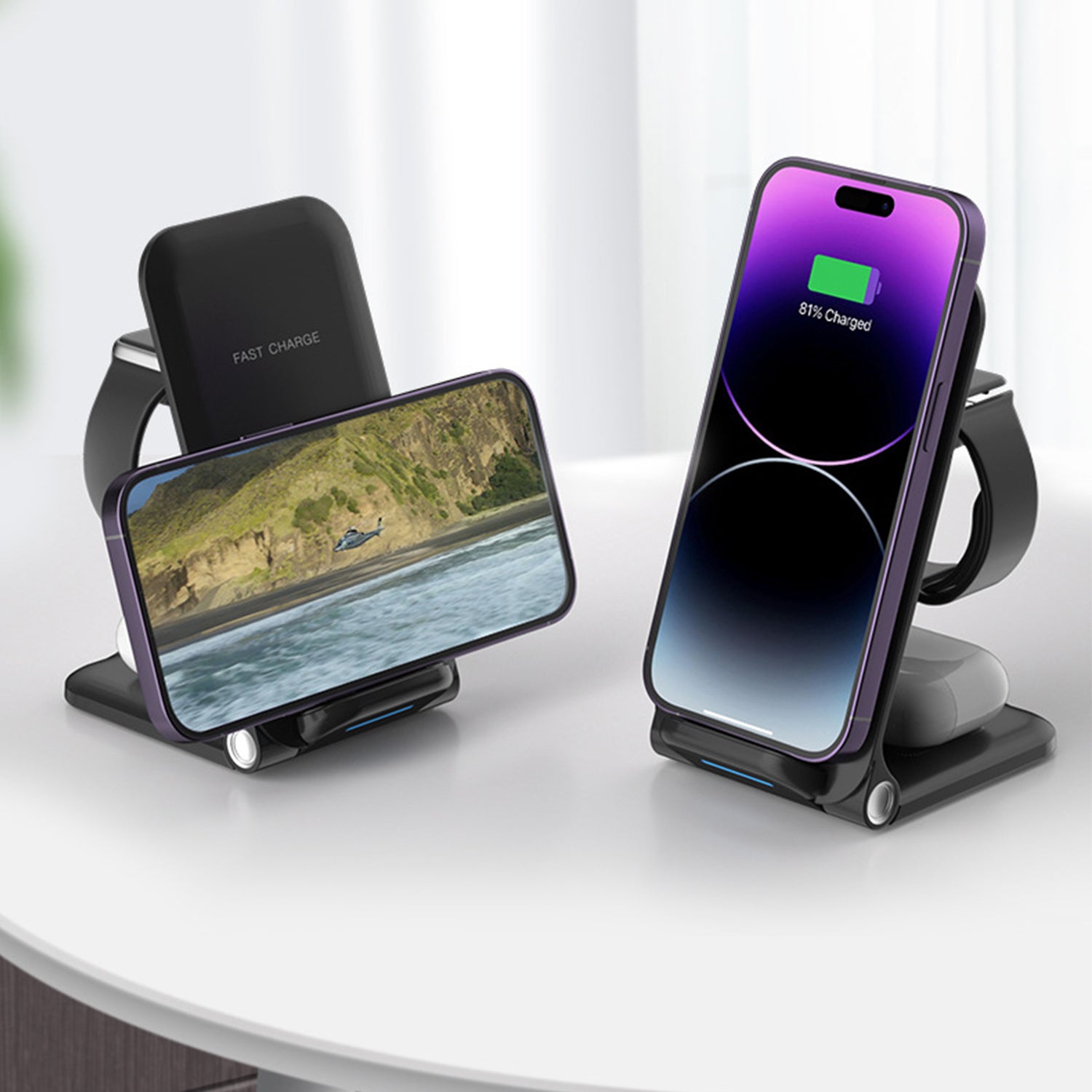 15 W 3 in 1 Wireless Fast Charger - Universal Compatibility, Foldable & Portable Design