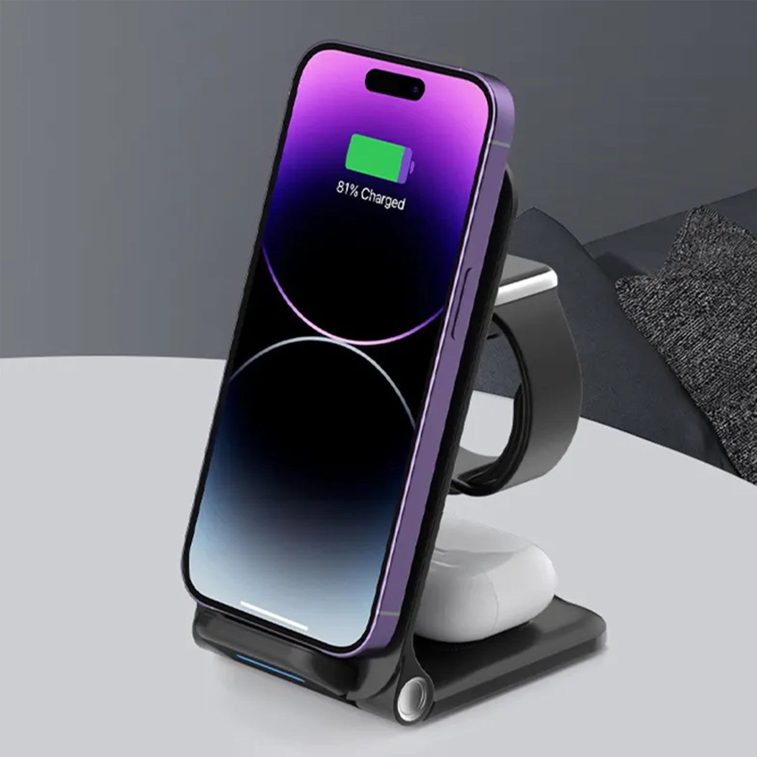 15 W 3 in 1 Wireless Fast Charger - Universal Compatibility, Foldable & Portable Design