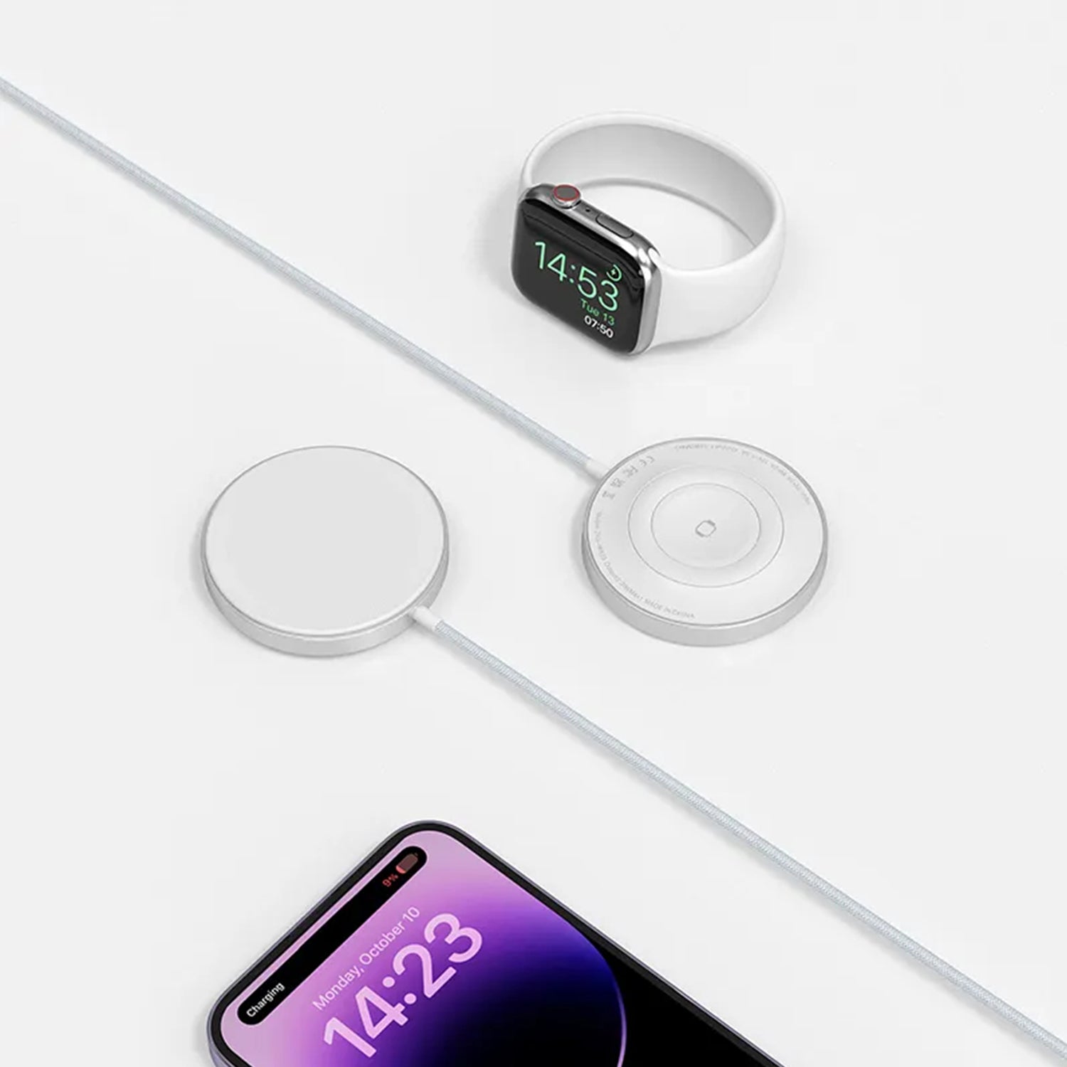 3 in 1 MagSafe Wireless Charging Cable USB and Type-C Ports Compatible with iPhone 15/14/13/12 Series-White