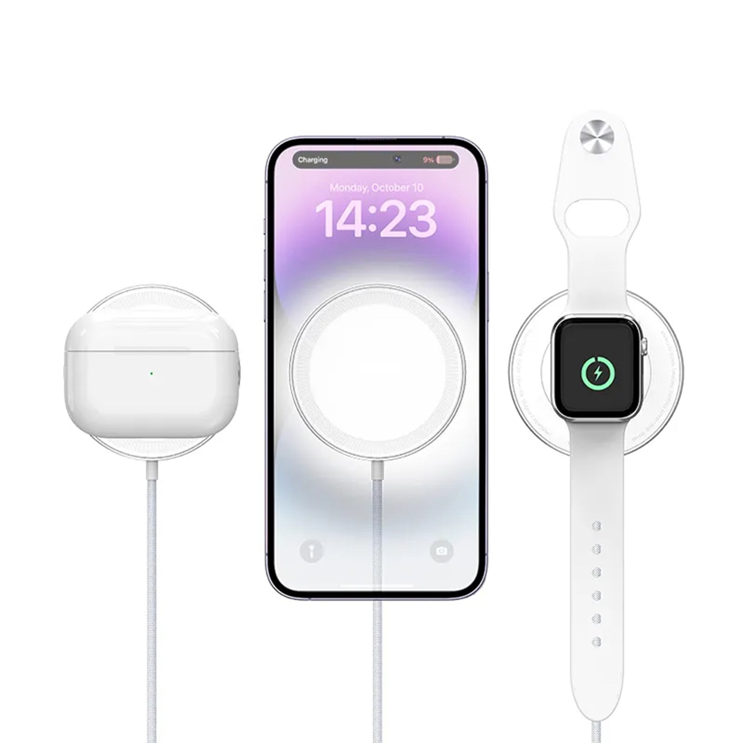 3 in 1 MagSafe Wireless Charging Cable USB and Type-C Ports Compatible with iPhone 15/14/13/12 Series-White