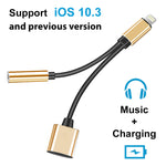 2 in 1 Lightning Adapter to Jack 3.5mm and Lightning Port for iPhone 11/11 Pro /11 Pro Max/ Xs Max/ X / XS/ 8 / 7