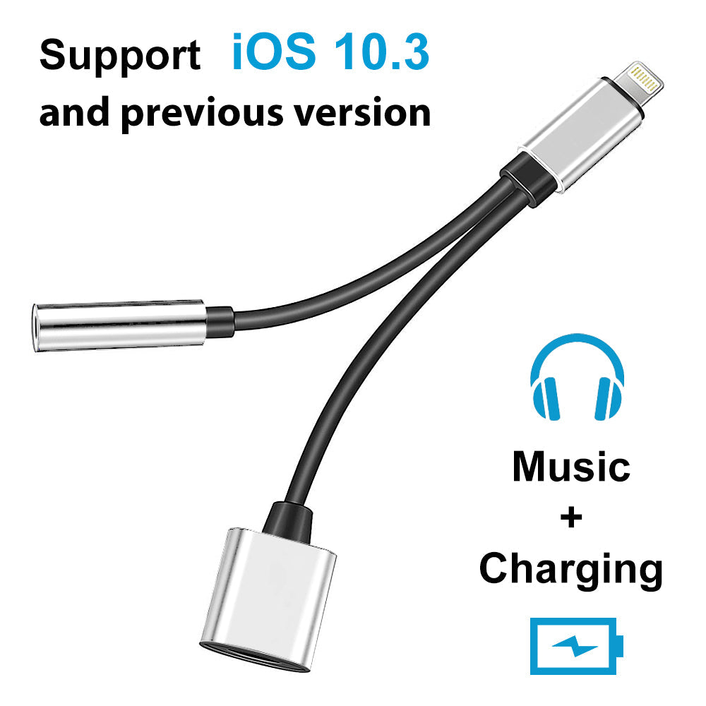 2 in 1 Lightning Adapter to Jack 3.5mm and Lightning Port for iPhone 11/11 Pro /11 Pro Max/ Xs Max/ X / XS/ 8 / 7