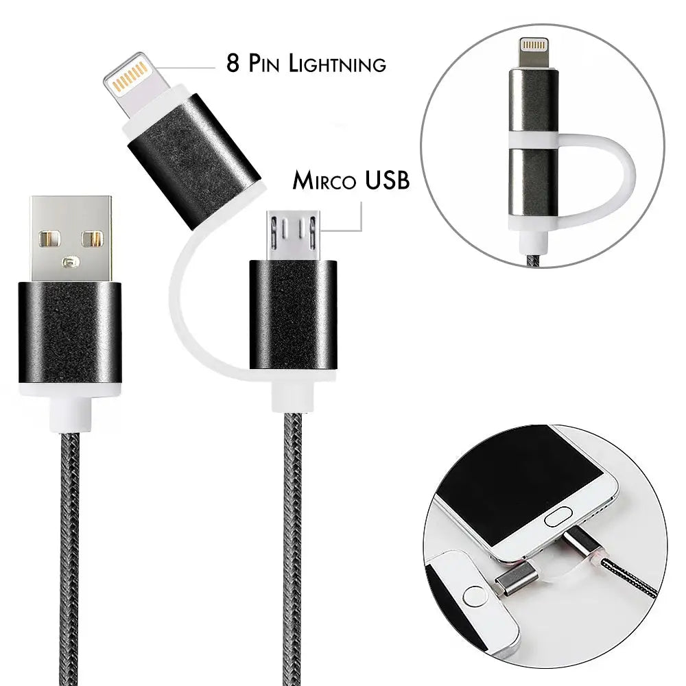 2 in 1 Nylon Braided Cable for Android/Apple Products (3FT)